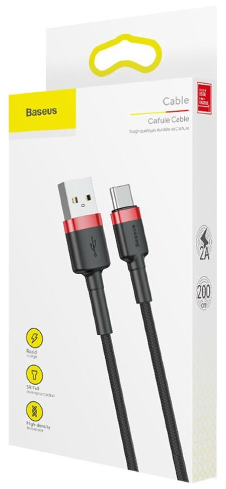 Kabllo Baseus, USB A / USB C, 2 m, e zezë
