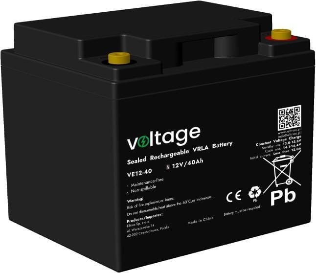 Bateri AGM VOLTAG VE12-40, 12V, 40Ah, gri