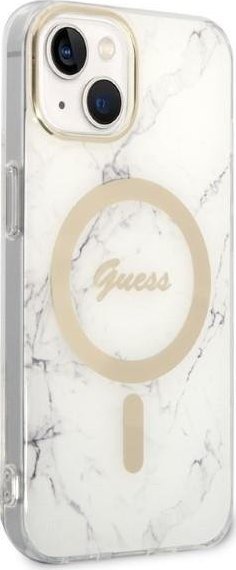 Set karikues MagSafe dhe mbrojtëse Guess Marble për iPhone 14 Plus 6.7", e bardhë