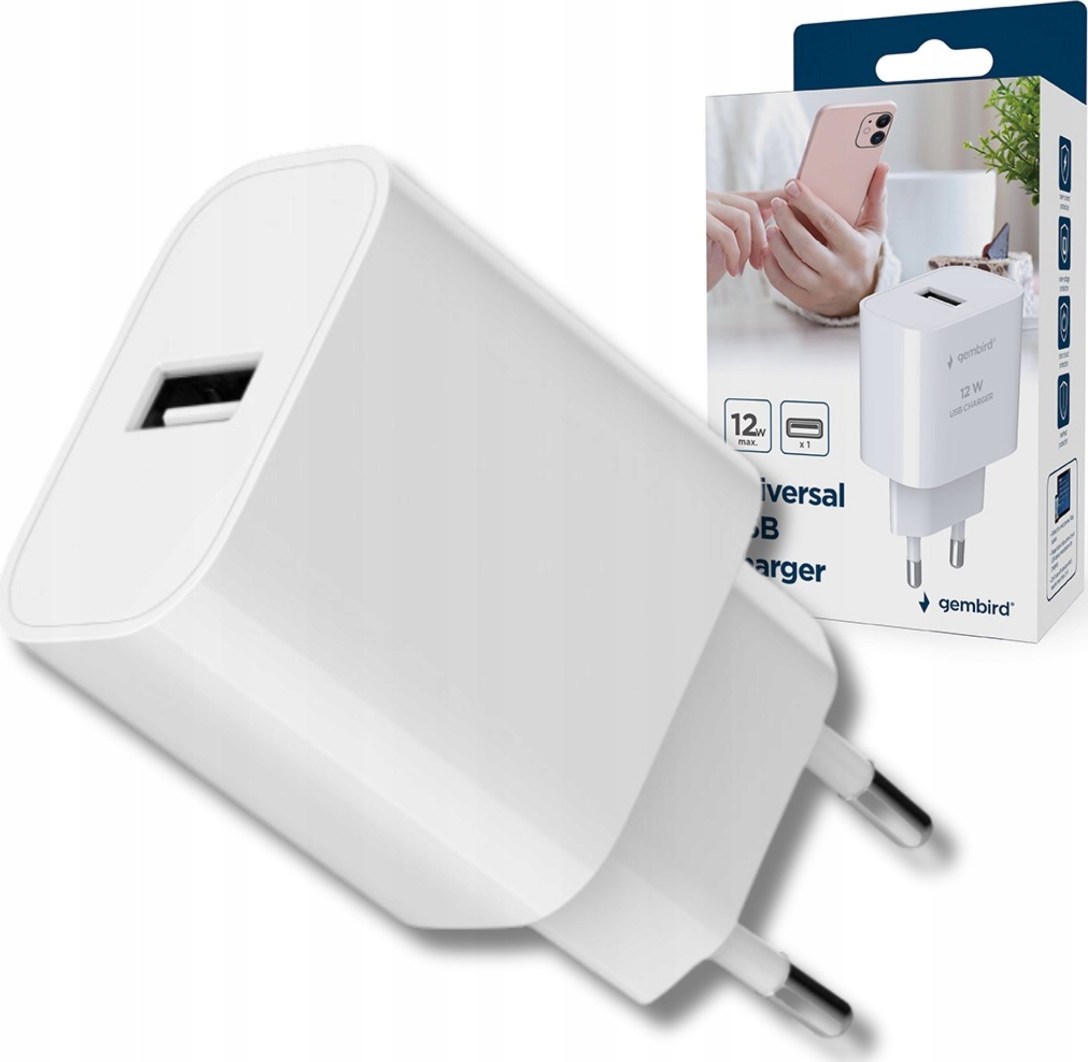 Karikues universal USB Gembird, 2.4A, 1 port, i bardhë
