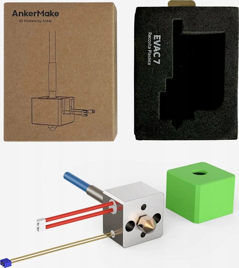 Set hotend për printer 3D AnkerMake M5, bllok metalik, mbulesë silikoni jeshile
