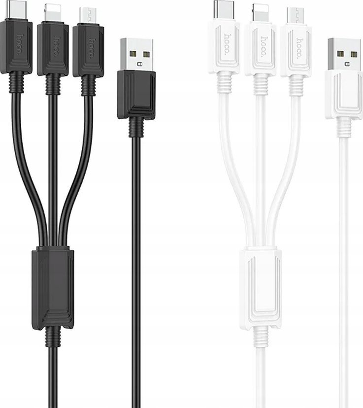Kabllo Hoco X74 3in1 USB A në Lightning Micro USB Type C, 2A, 1m, e bardhë
