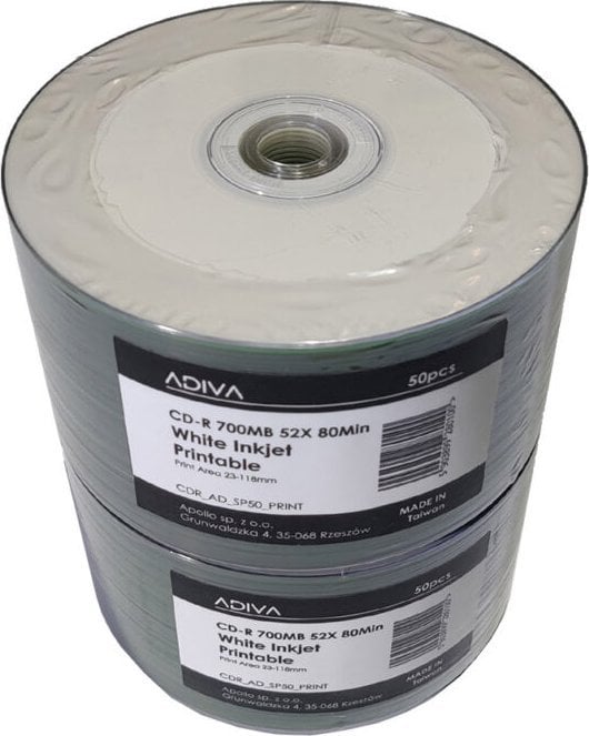Disqe CD R Adiva, 700MB, 52x, 50 copë, të bardha të printueshme