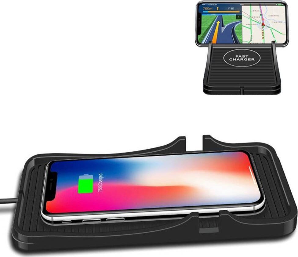 Бежичен полнач за автомобил Страдо C7, QI Wireless, Fast Charge, црн