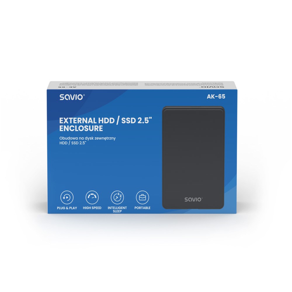 Kuti e jashtme Savio AK-65, për HDD SSD 2.5", USB, e zezë