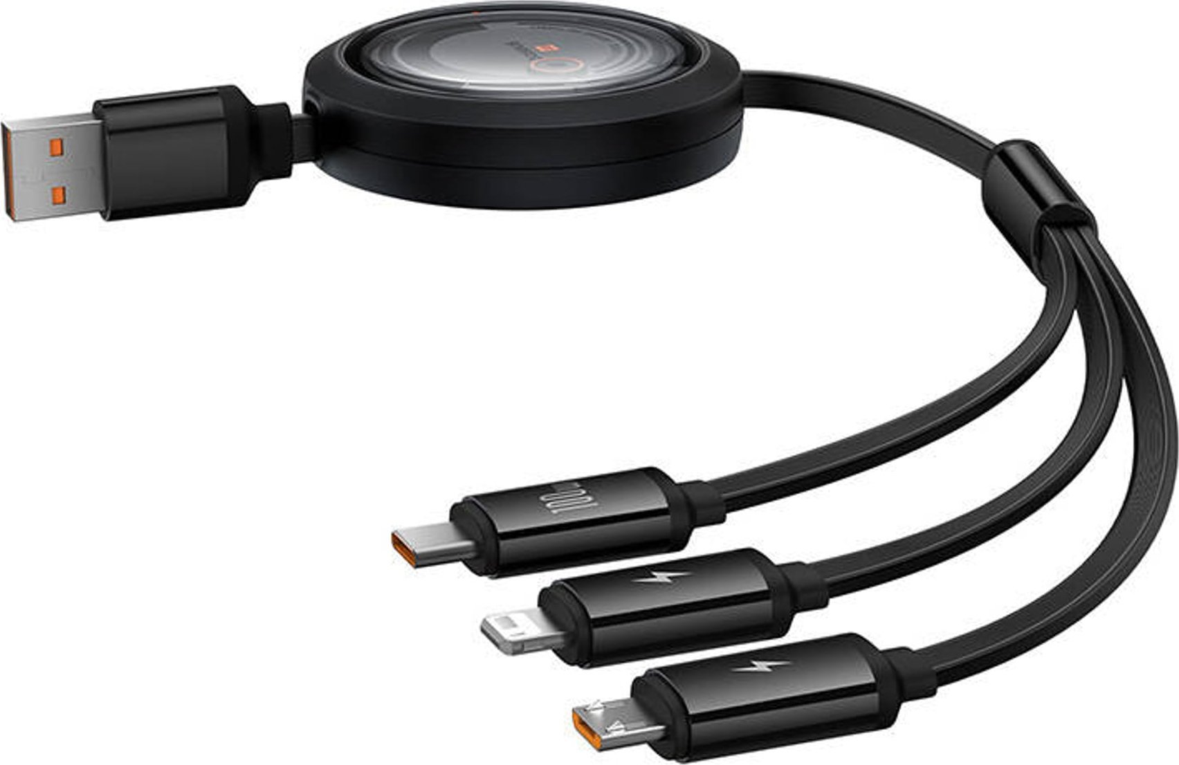 Kabllo karikimi Baseus Free2Draw 3 në 1, USB në USB C Lightning Micro USB, 100W 1.1m, e zezë