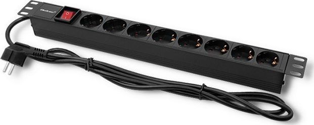 Prizë zgjatues RACK Qoltec PDU 1U, 8x SCHUKO, 16A, 2m, e zezë
