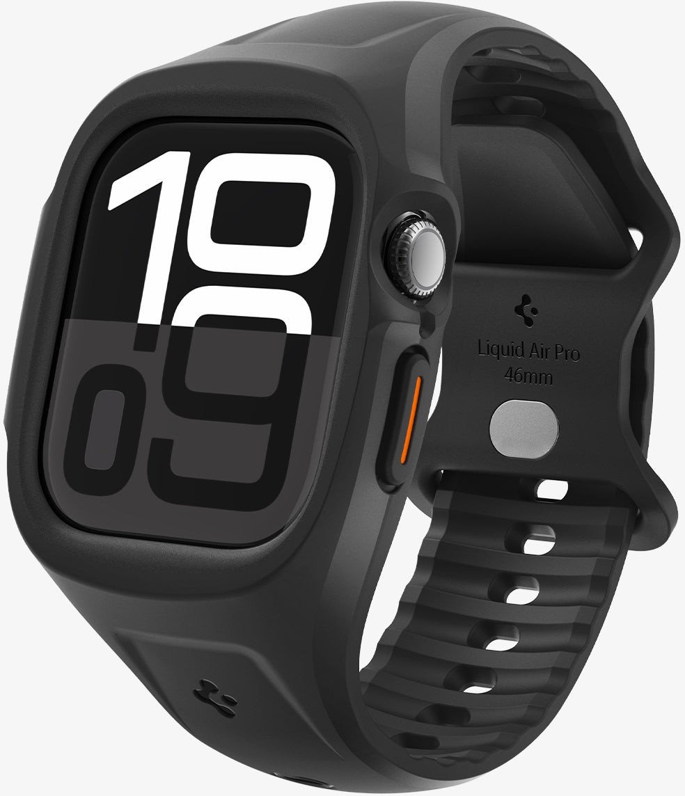 Rrip dhe mbrojtëse Spigen Liquid Air Pro për Apple Watch 10 46mm, silikoni, i zi mat
