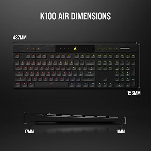 Tastierë gaming CORSAIR K100 Air Wireless, mekanike Cherry MX Ultra Low Profile, RGB, me Bluetooth, e zezë