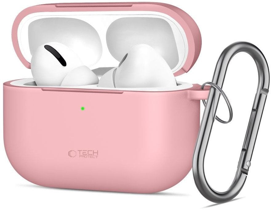 Kuti mbrojtëse Tech-Protect për Apple AirPods Pro 3, silikon, me karabinë, rozë
