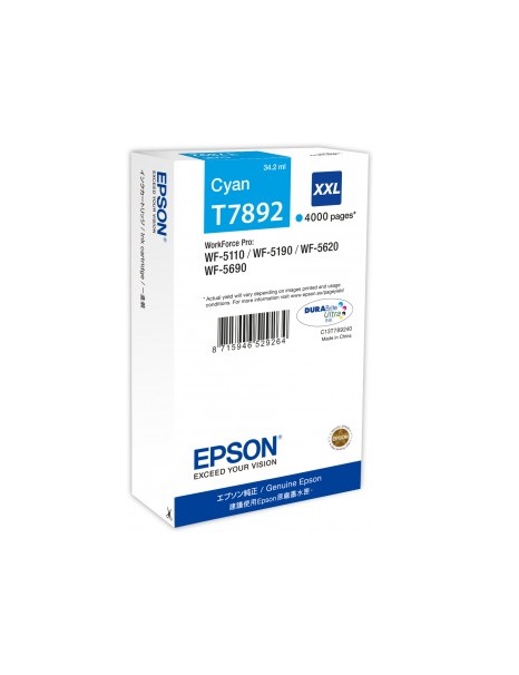 Ngjyrë për printer Epson WF-5xxx Series T7892, 34.2ml, XXL, e kaltër