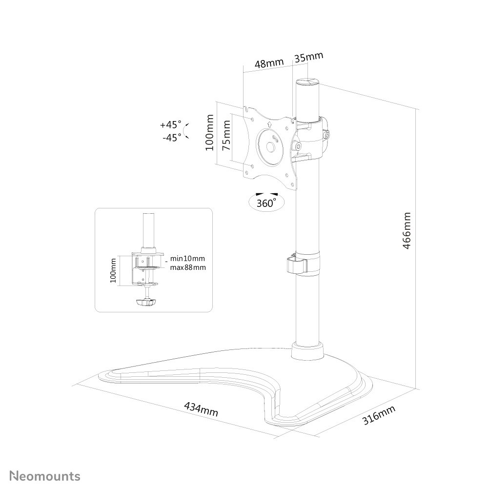 Mbajtëse monitori Neomounts NM-D335, 10-30", 10kg, e zezë