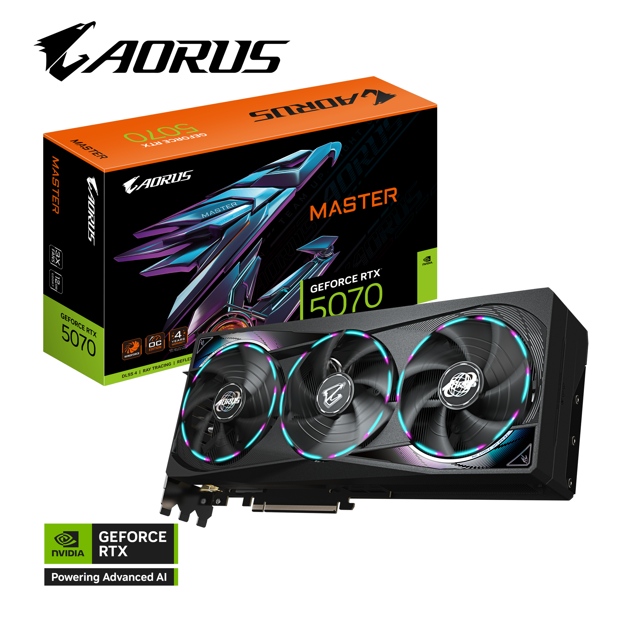 Kartelë grafike GIGABYTE AORUS GeForce RTX 5070 MASTER 12G, 12GB GDDR7