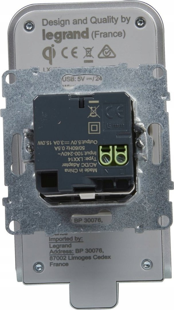 Karikues induktiv Legrand Suno 721134, USB A, wireless, i bardhë