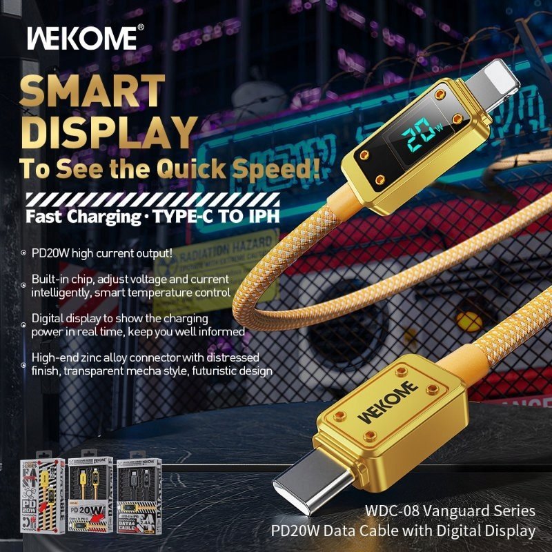 Kabllo karikimi Wekome WDC-08, USB-C në Lightning, PD 20W, 1m, gold