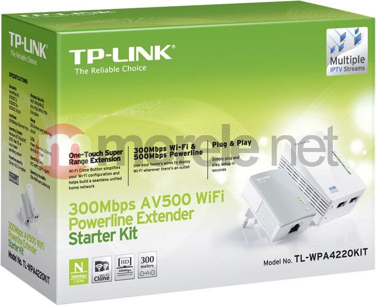 Adapter powerline TP-Link TL-WPA4220 Starter Kit, HomePlug AV 500Mbps, Wi-Fi N 300Mbps, i bardhë