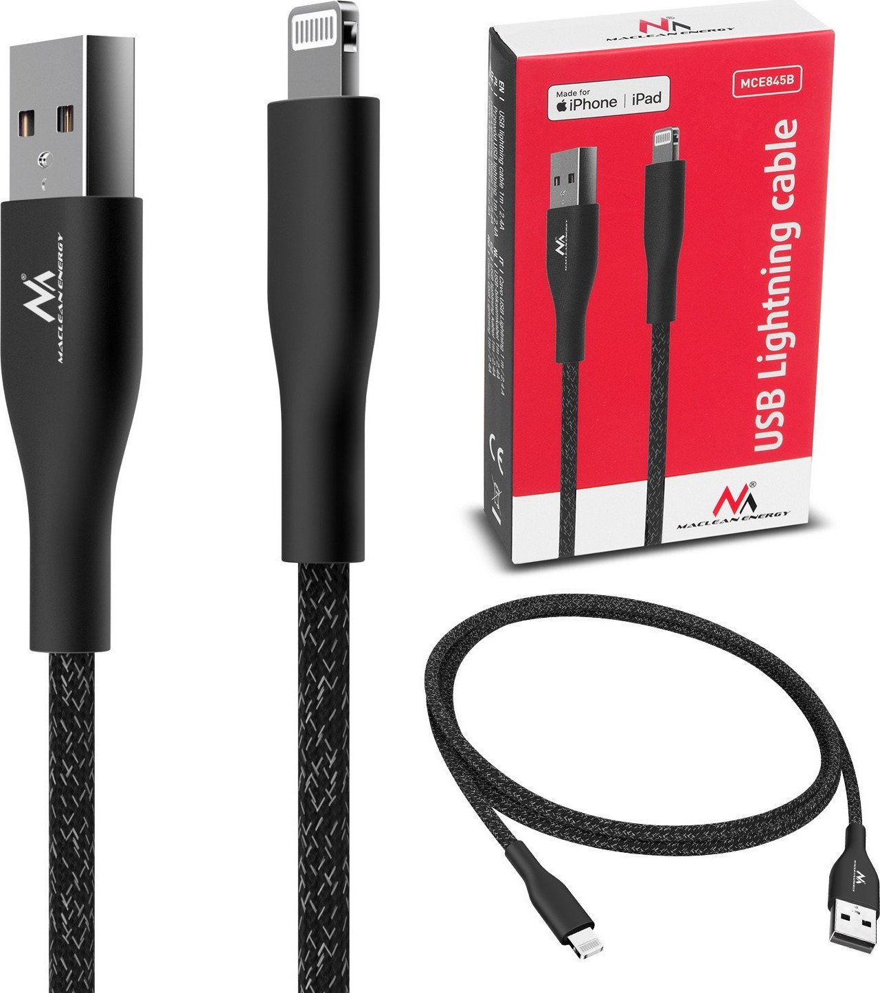 USB кабел Maclean MCE845B, USB A во Lightning, 1 m, црна
