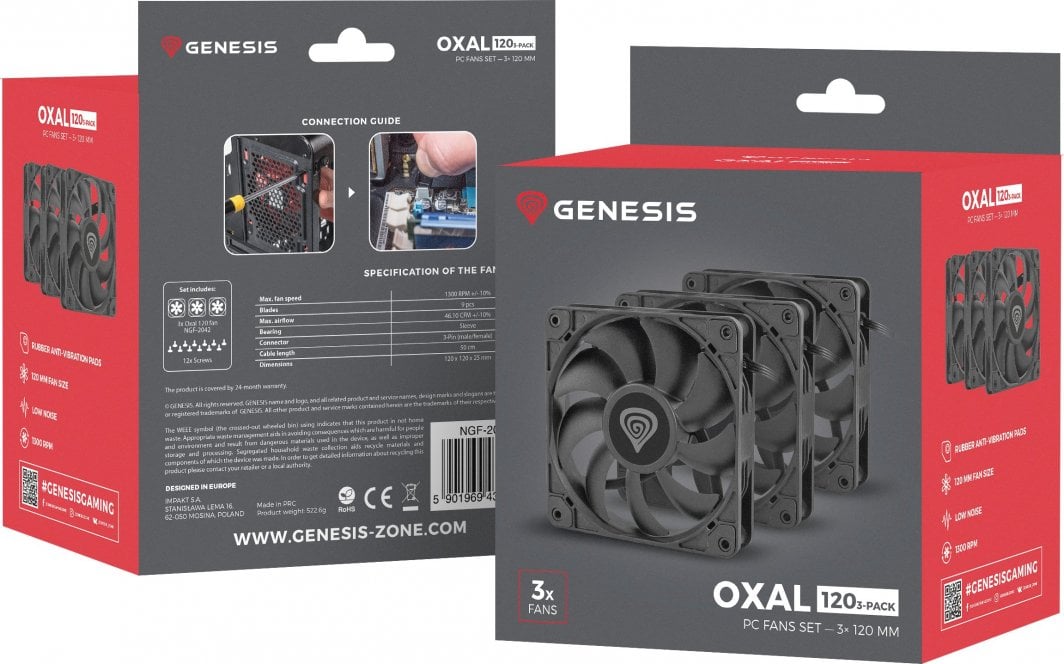 Ftohës Genesis Oxal 120 Black 3-pack (NGF-2043)