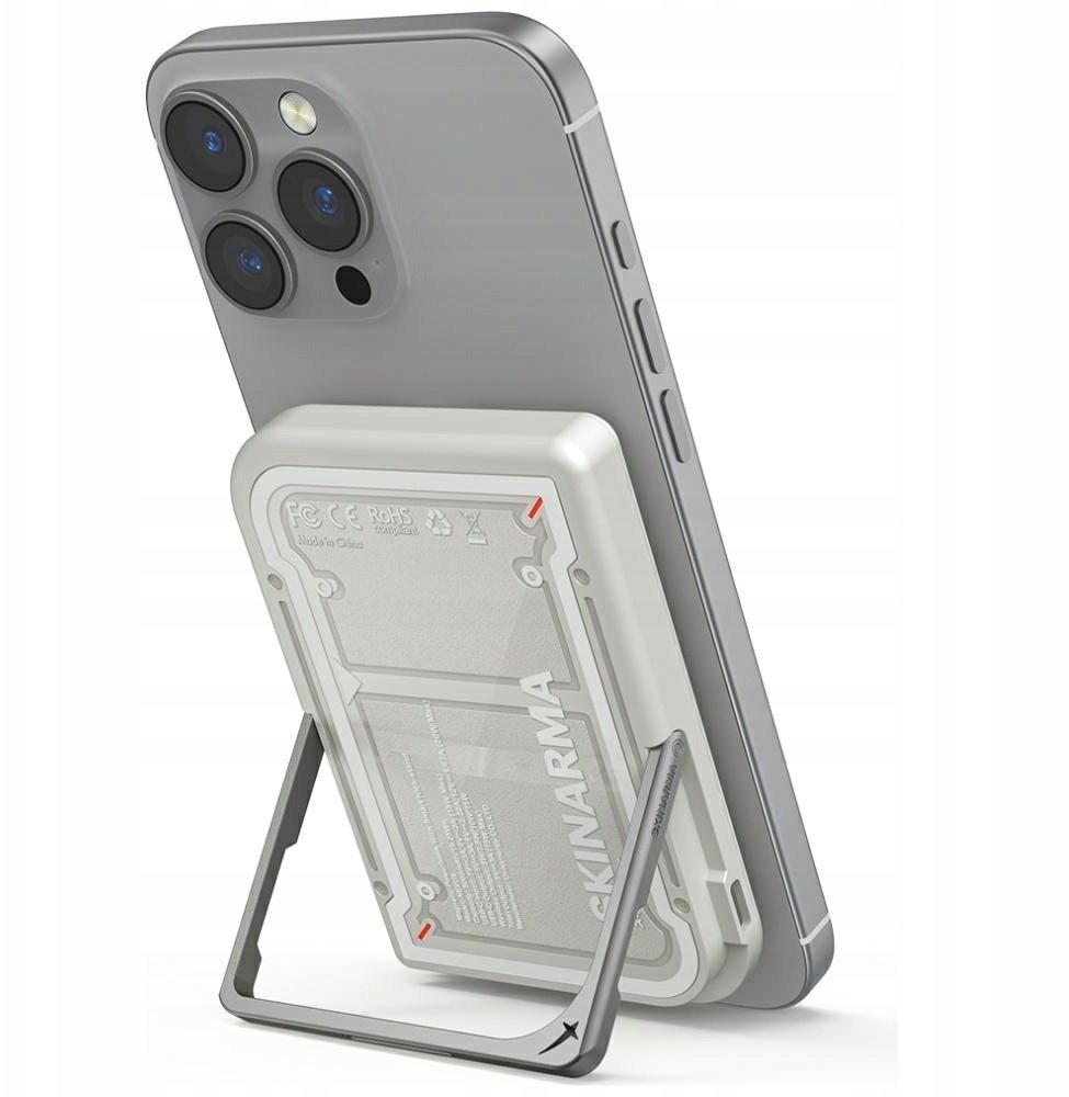 Power bank magnetik SKINARMA NEXUS MECHA, 5000 mAh, me qëndrim, gri e çelët