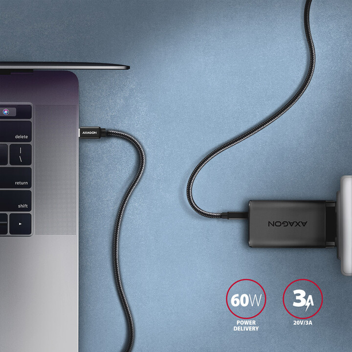 Кабел AXAGON USB-C - USB-C SPEED USB3.2 Gen 1, PD60W 3A, 2m, црн