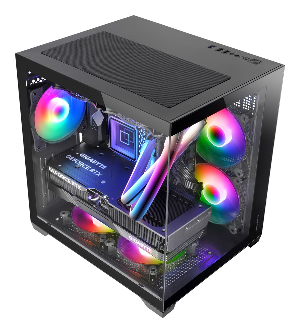 Kase kompjuterike Mars Gaming MC-VIEW2, MicroATX, xham i temperuar, FRGB, e zezë
