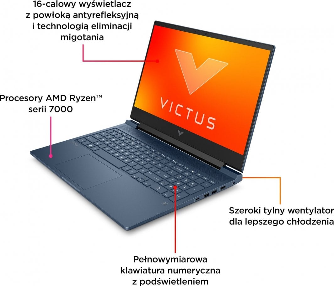 Laptop HP Victus 16, 16" 144 Hz, AMD Ryzen 7 7840HS, 16 GB RAM, 512 GB SSD, Nvidia GeForce RTX 4050, i zi