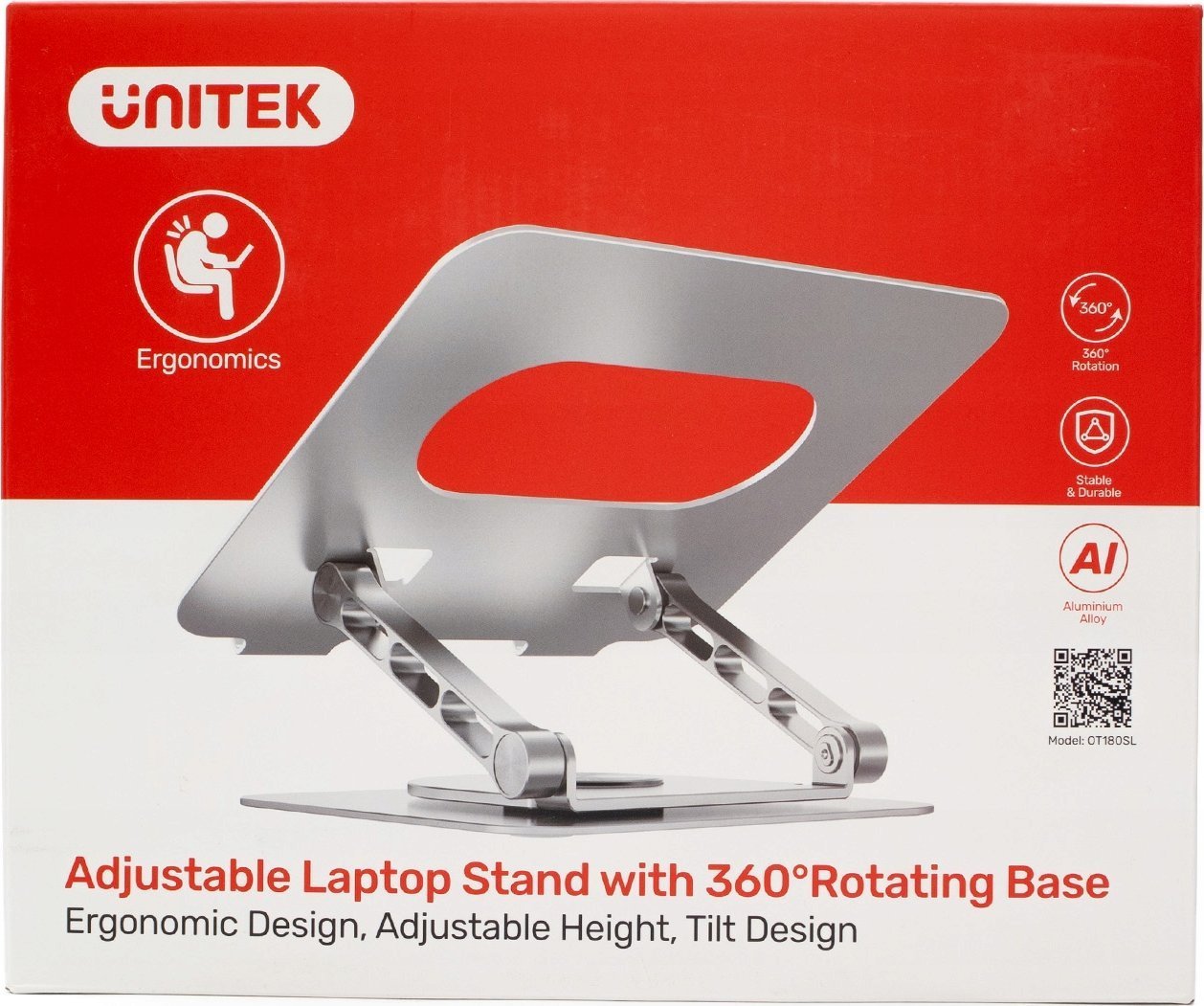 Mbajtëse për laptop Unitek OT180SL, 360°,10"-16", e argjend