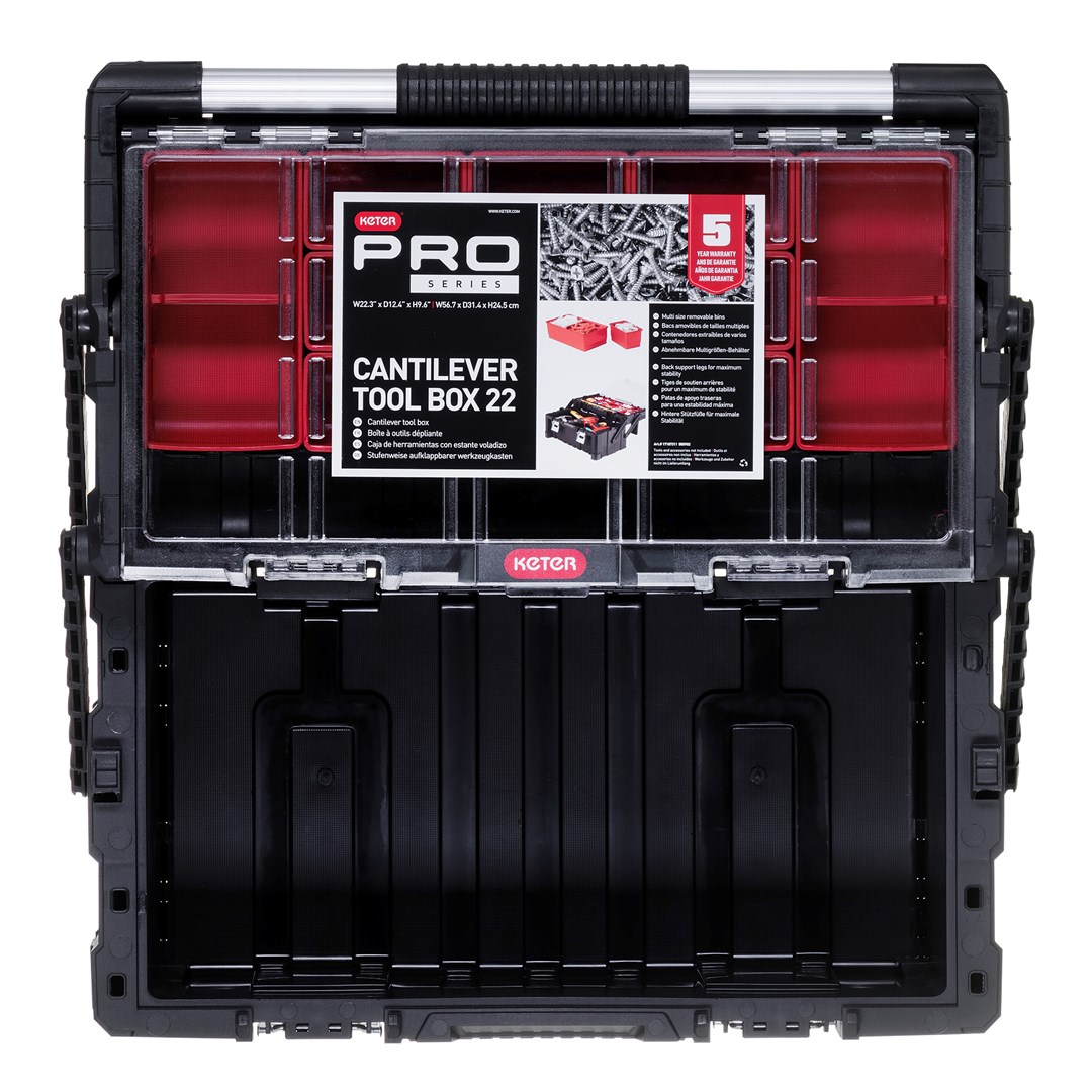 Kuti veglash Keter Tool Box 237785, cantilever, dorezë metalike, gri