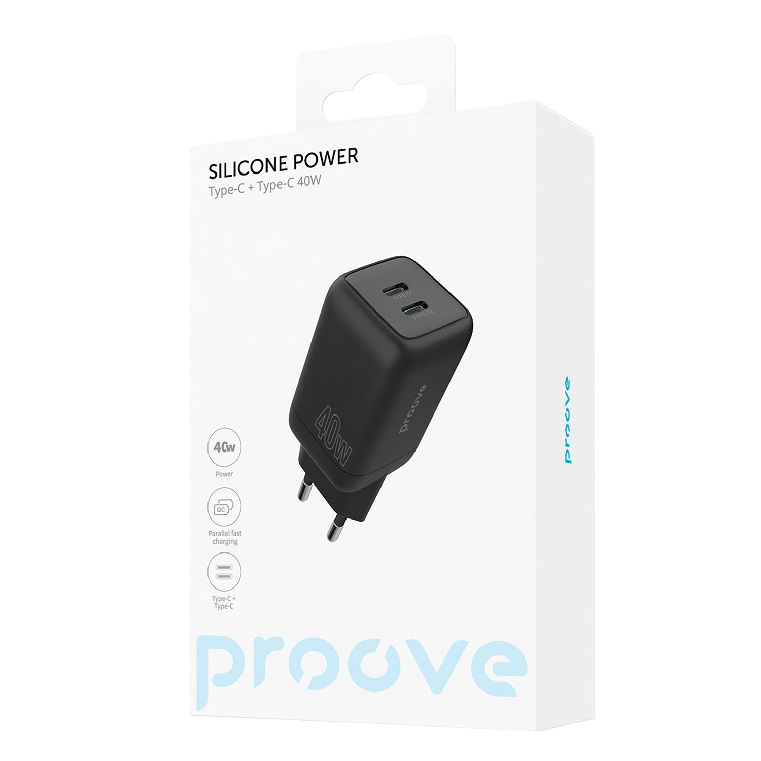 Karikues muri Proove Silicone Power, 40W, me 2×Type-C, i zi