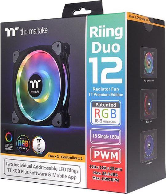 Set 3 ftohës 120 mm + Hub Thermaltake Riing Duo 12 RGB