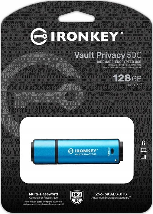 Pendrive Kingston IronKey VP50C, USB-C, 128 GB, i kaltër