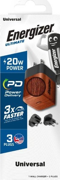 Karikues Energizer Ultimate, 20W GaN PD, me adapter EU UK US, Walnut burl