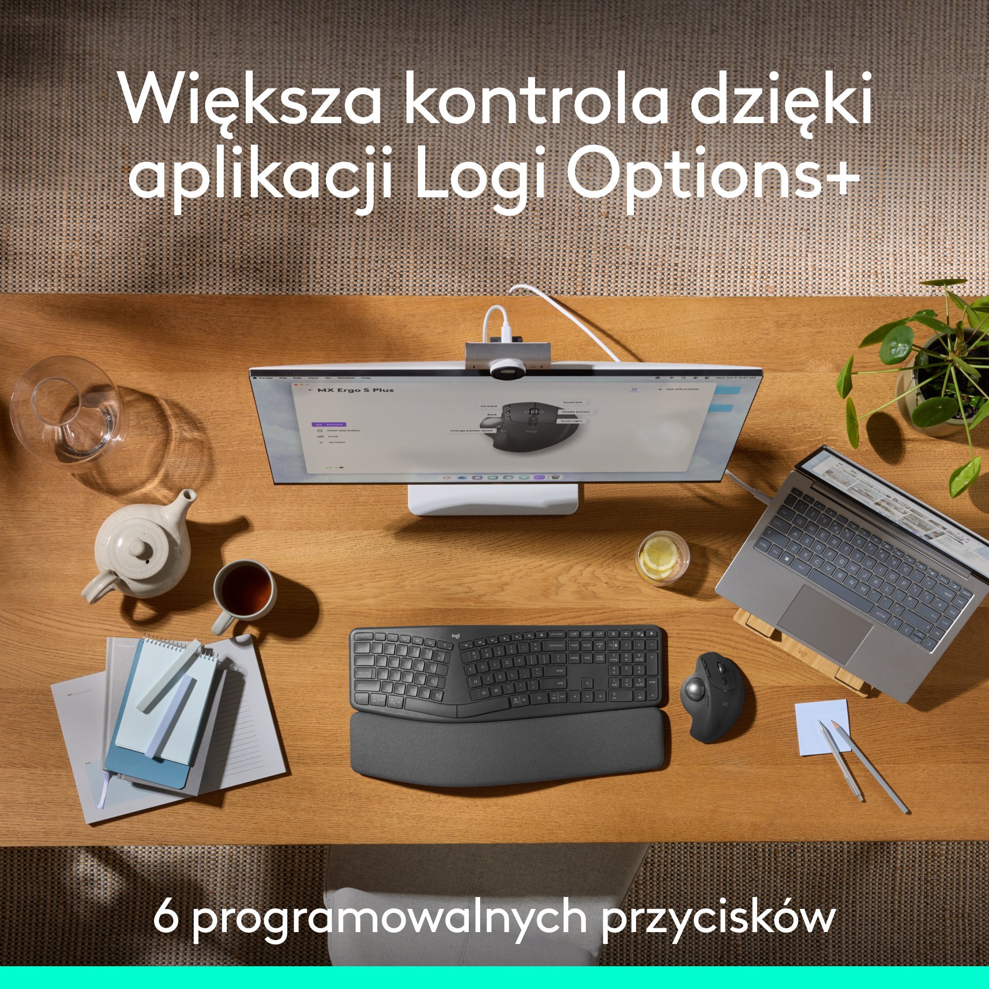 Maus wireless Logitech MX Ergo S, trackball ergonomik, grafit