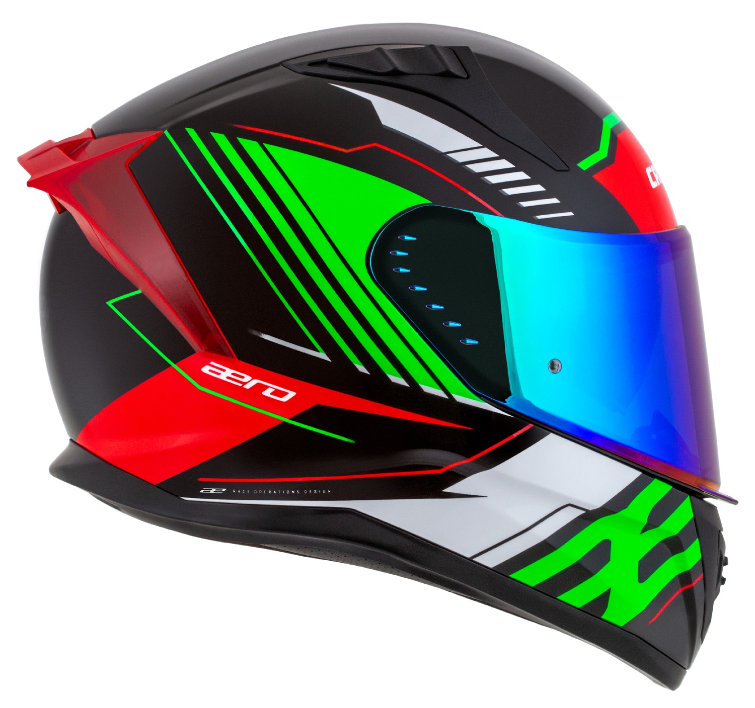 Helmetë moto CASSIDA Aero Drome 2026, integrale, polikarbonat, e zezë perlë e kuqe jeshile e bardhë