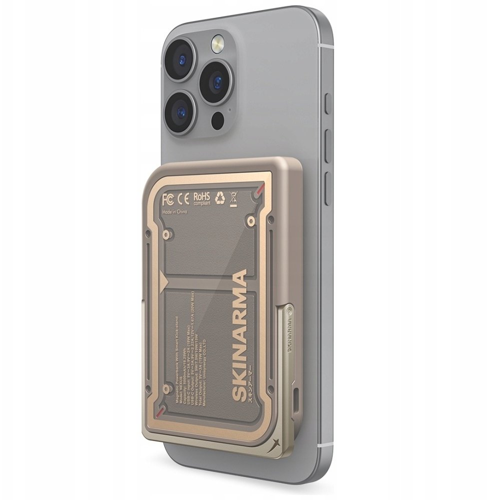Power bank magnetik SKINARMA NEXUS MECHA, 5000 mAh, me bazë mbajtëse, gold