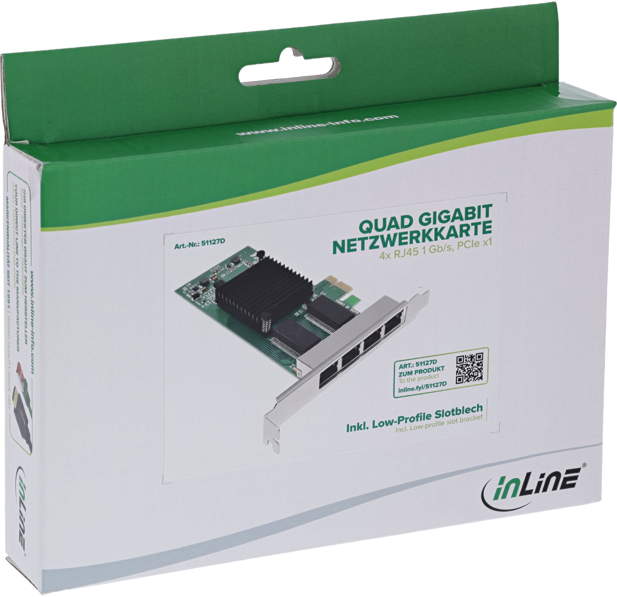 Kartë rrjeti InLine Quad Gigabit, 4x RJ45 1Gb/s, PCIe x1