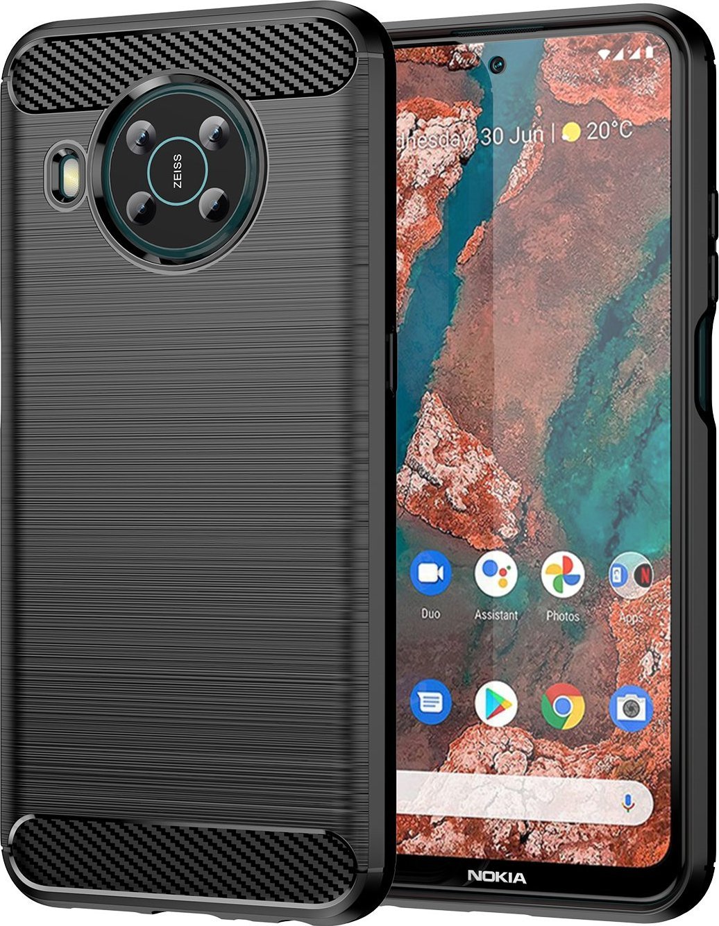 Mbulesë telefoni Hurtel Carbon Case Nokia X100, TPU fleksibël, mbrojtje kundër goditjeve, e zezë