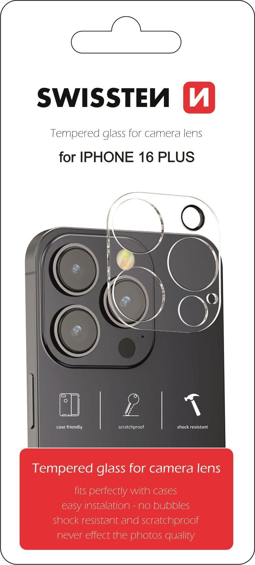 Stikla mbrojtëse kamere Swissten për Apple iPhone 16 Plus, xham i fortë, transparents