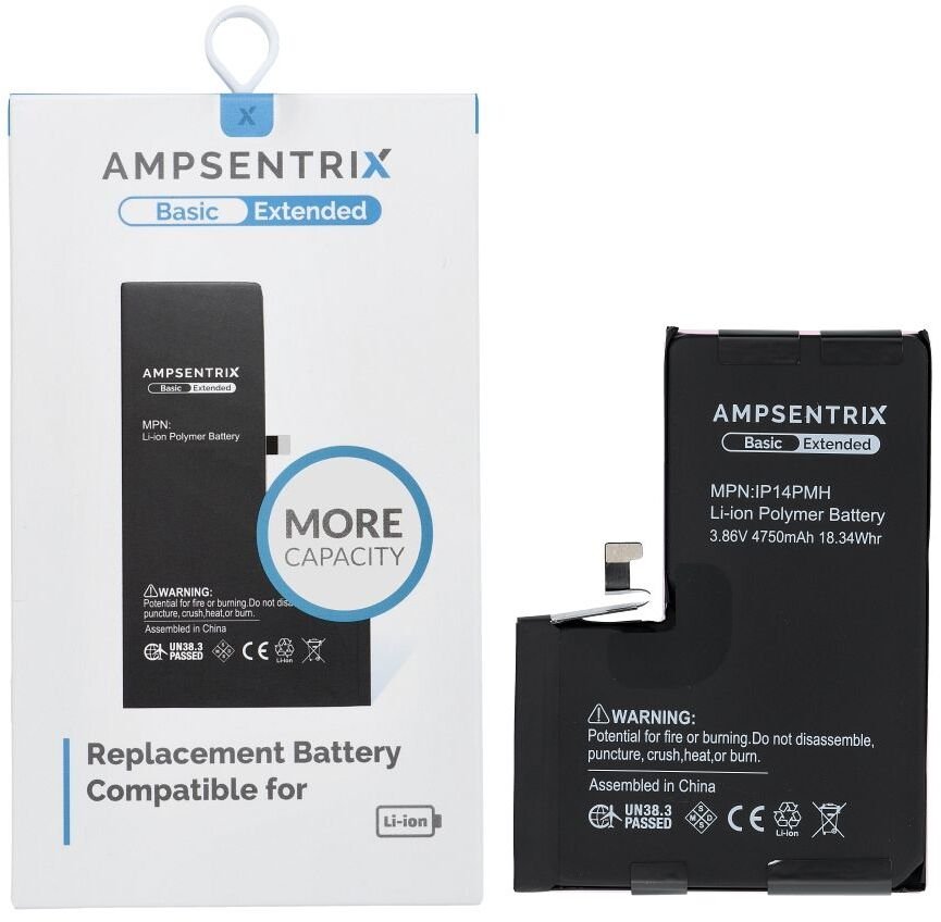 Bateri telefoni AmpSentrix Basic për iPhone 14 Pro Max, kapacitet i rritur, e zezë