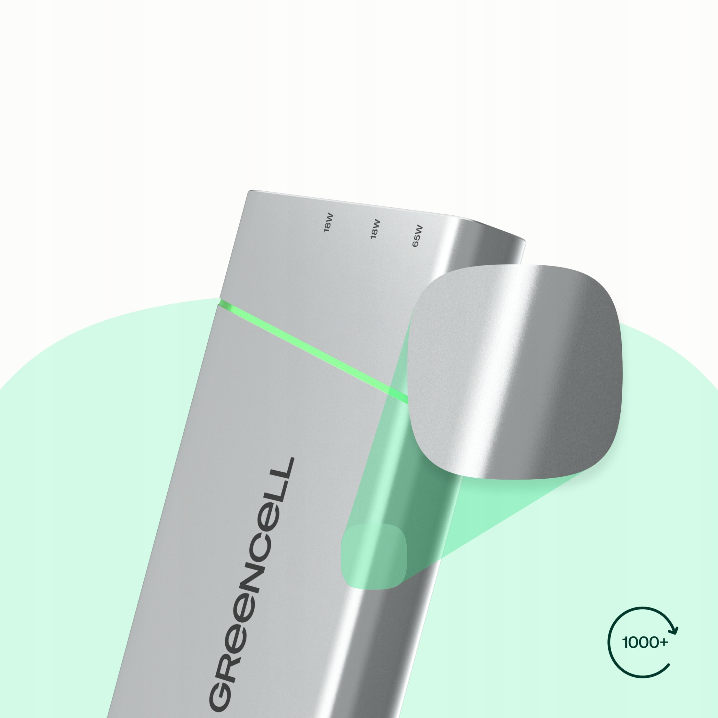 Powerbank Green Cell PowerPlayPro, 20800mAh, 65W, сребрена