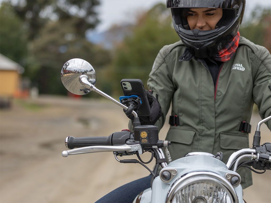 Mbajtës telefoni për motor Quad Lock, montim në pasqyrë, najlon i përforcuar, i zi