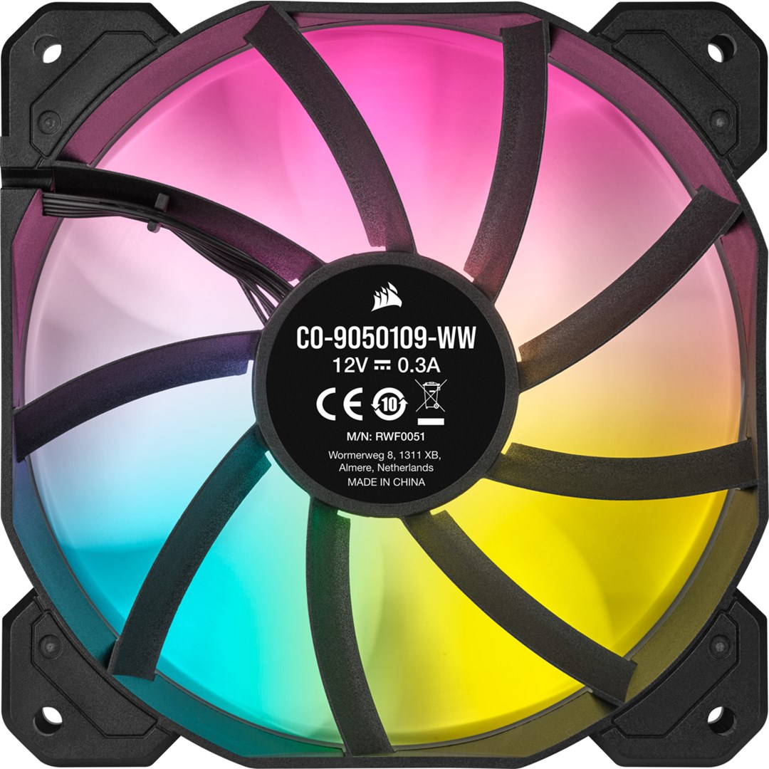 Сет вентилатори CORSAIR iCUE SP120 RGB ELITE, 120mm, PWM, 1500 RPM, црна