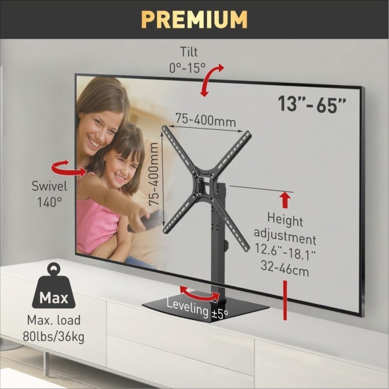 Bazë TV Barkan S320, 29" 56", lartësi e rregullueshme, e zezë