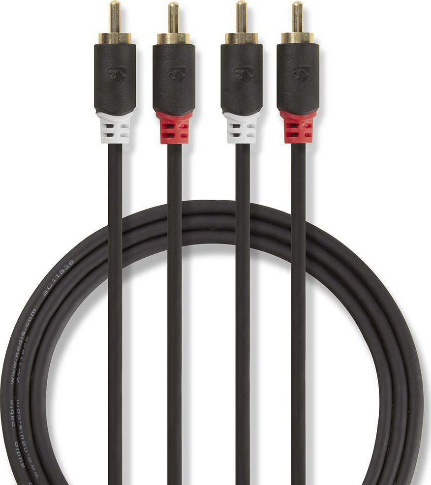 Kabëll audio stereo Nedis, 2x RCA mashkull në 2x RCA mashkull, 2m, antracit