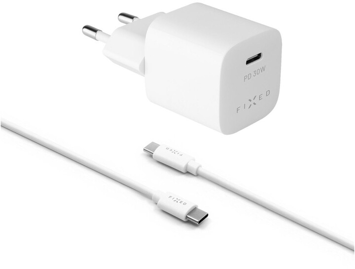 Karikues FIXED Mini USB-C, PD, 30W, USB-C - USB-C, 1m, bardhë
