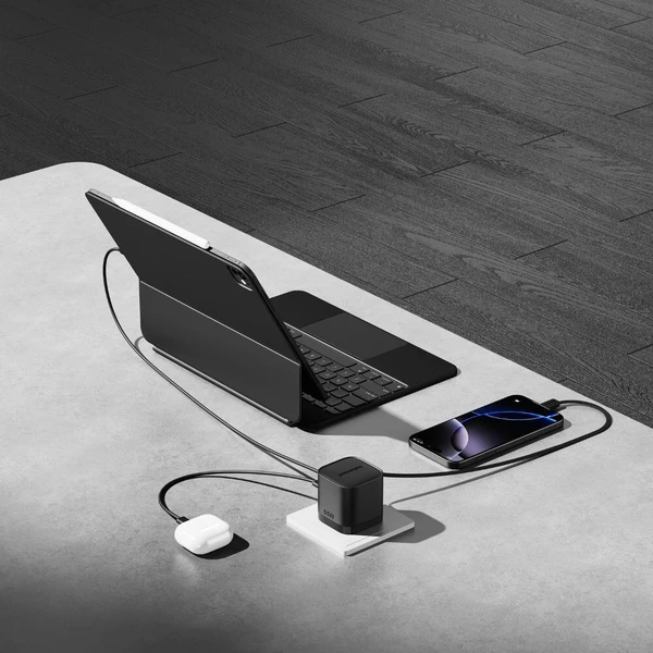 Полнач Cubenest S3D2 PD GaN, 65W, со USB C кабел, црн