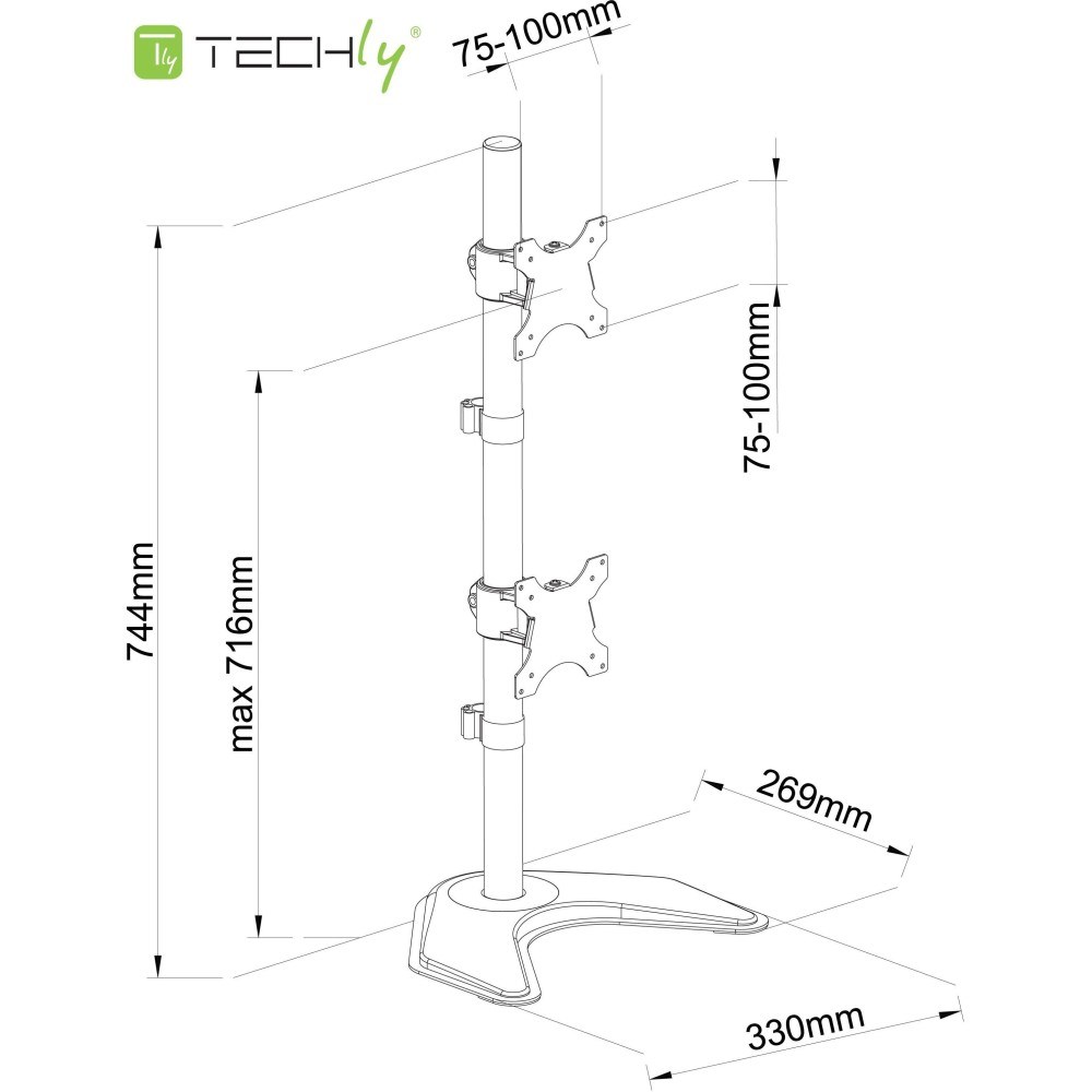 Mbajtëse tavoline për monitorë Techly ICA-LCD 2520V, për 2 monitorë 13"-27", VESA 75x75 100x100, e zezë