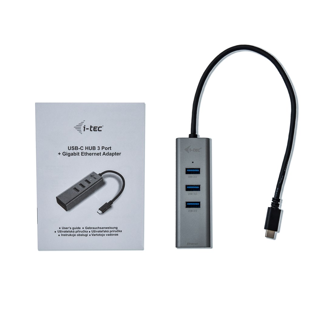 Qendër USB-C I-tec Metal, 3 porte, Gigabit Ethernet, e zezë