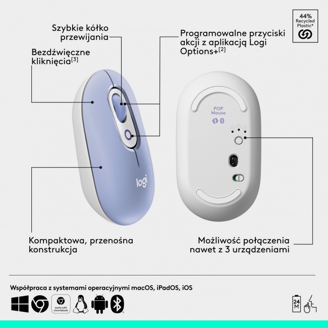Maus wireless Logitech POP, buton emoji, SilentTouch, lejla