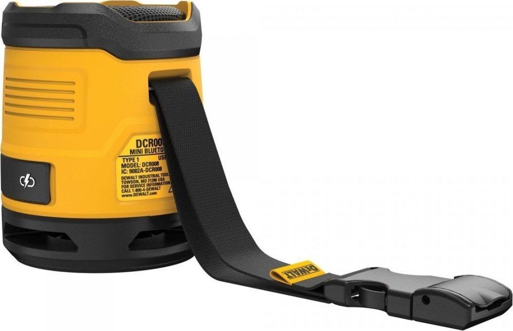 Altoparlant Bluetooth DeWalt DCR009, kompakt, USB i rikarikueshëm, i verdhë
